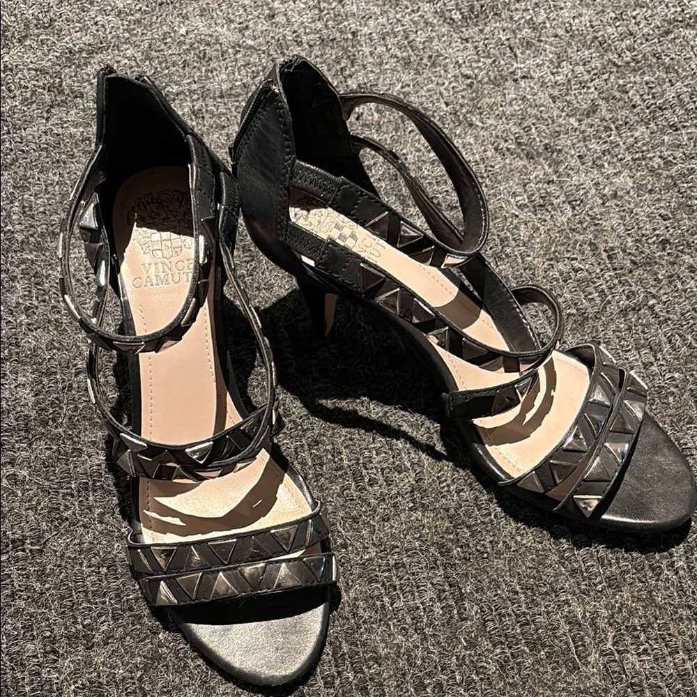 Vince Camuto Black Studded Strappy Heels - 8